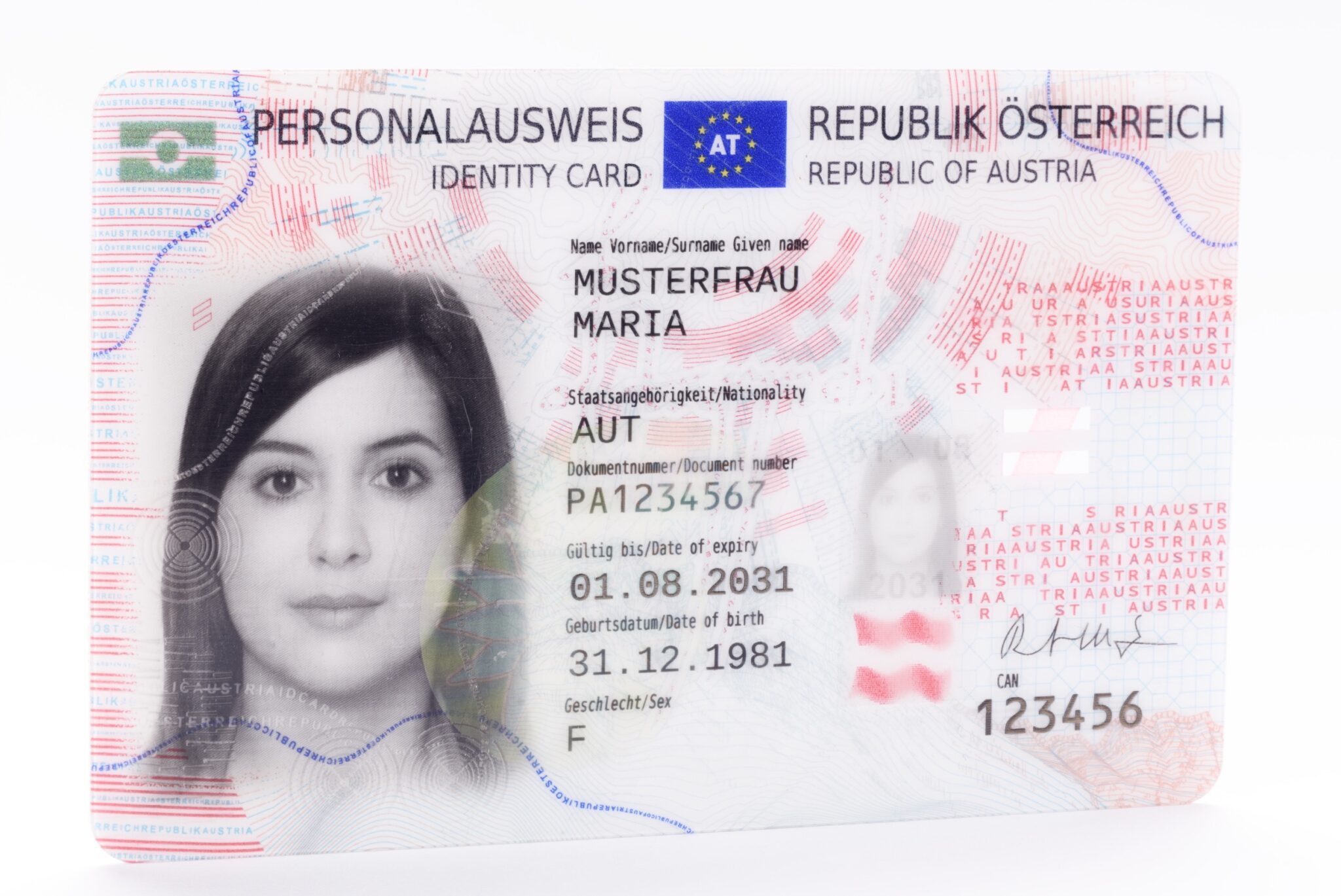 Personalausweis Österreich Vorderseite