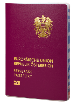 The front cover of the Austrian passport